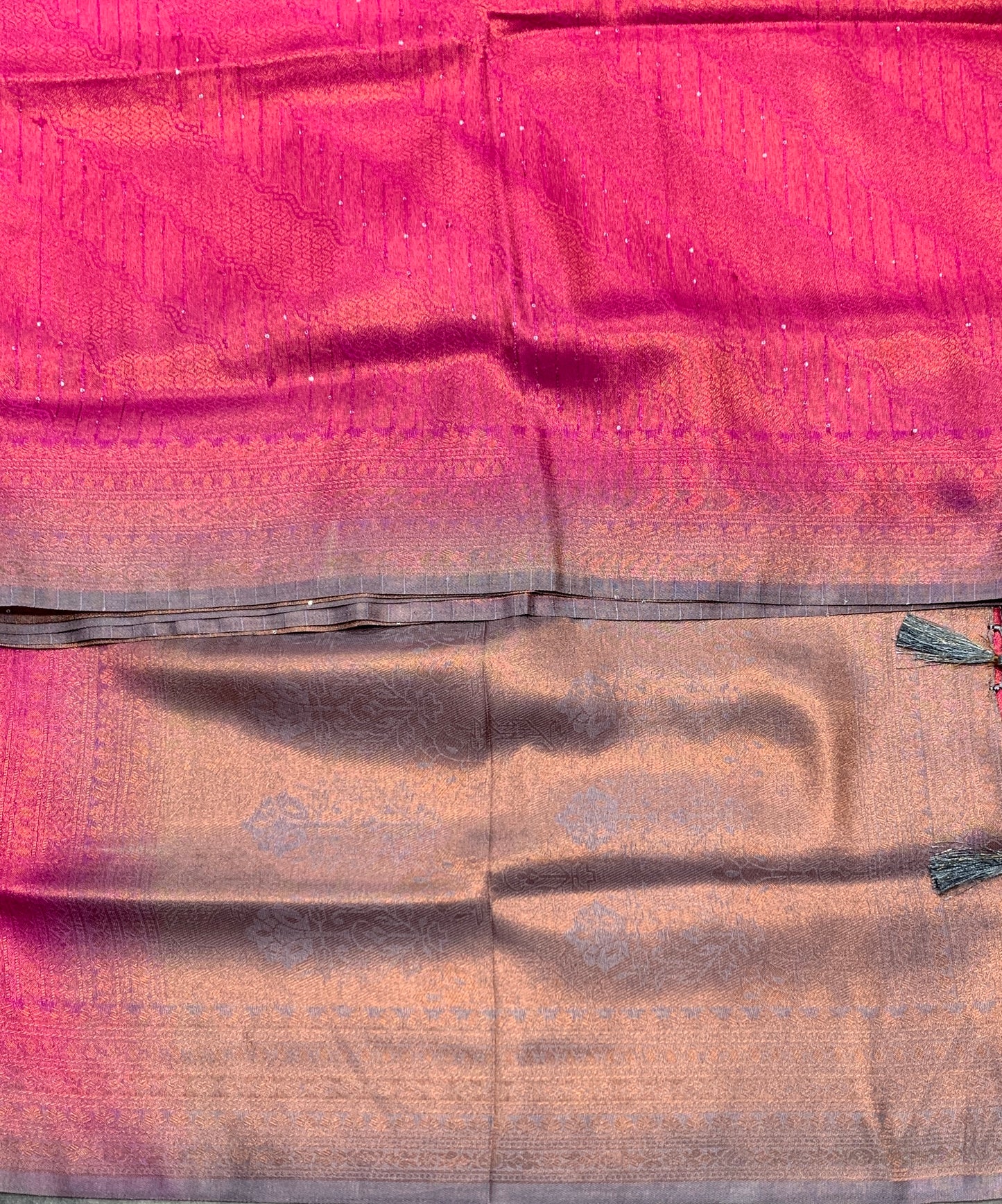 Soft Silk Saree Pink Colour and Stone Work with Gray Colour Pallu