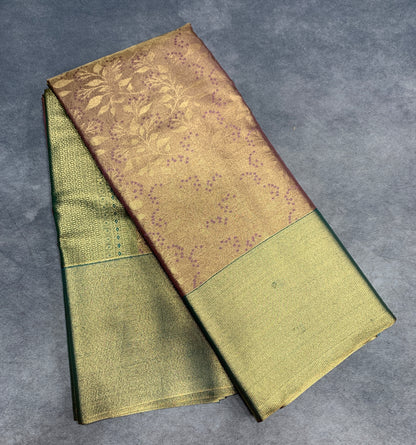Fancy Tissue Saree Light Pink Colour with Olive Green Colour Border