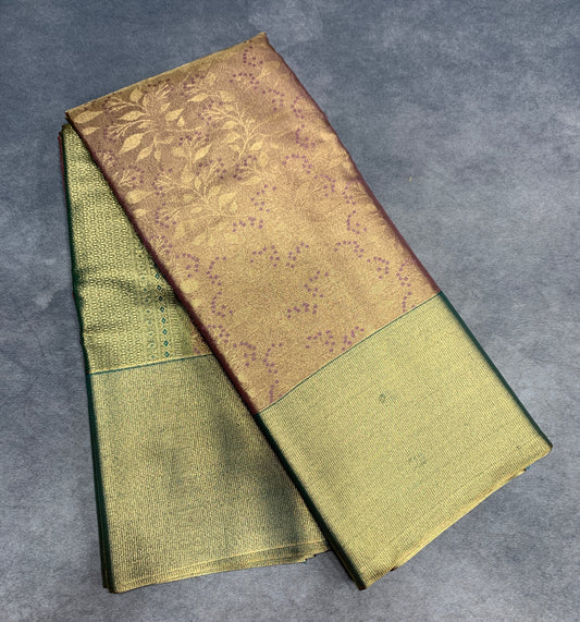Fancy Tissue Saree Light Pink Colour with Olive Green Colour Border