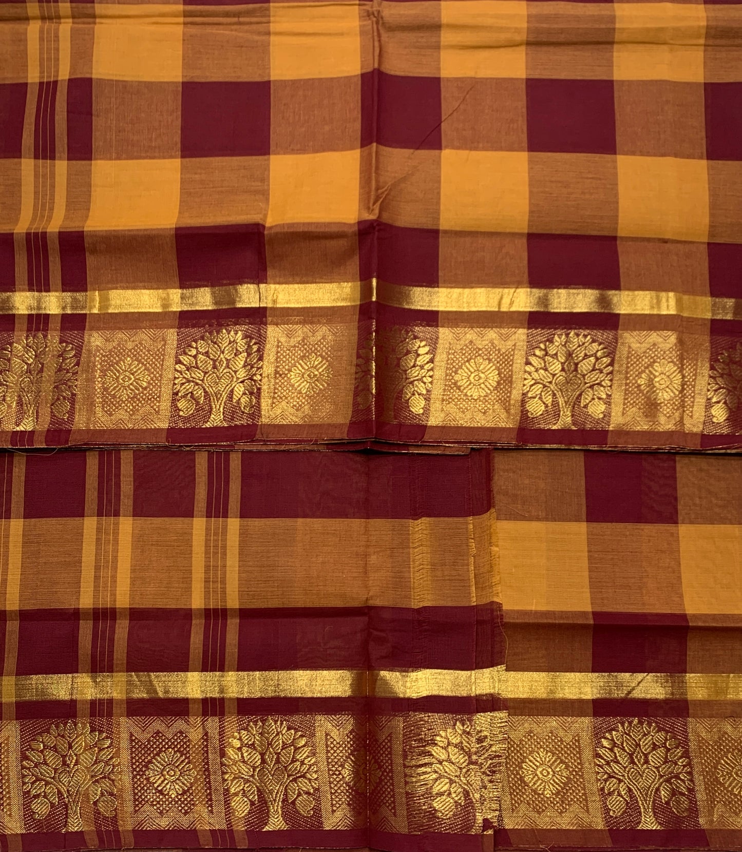 Chettinad Cotton Saree Mustard and Brown Colour with Checked Design