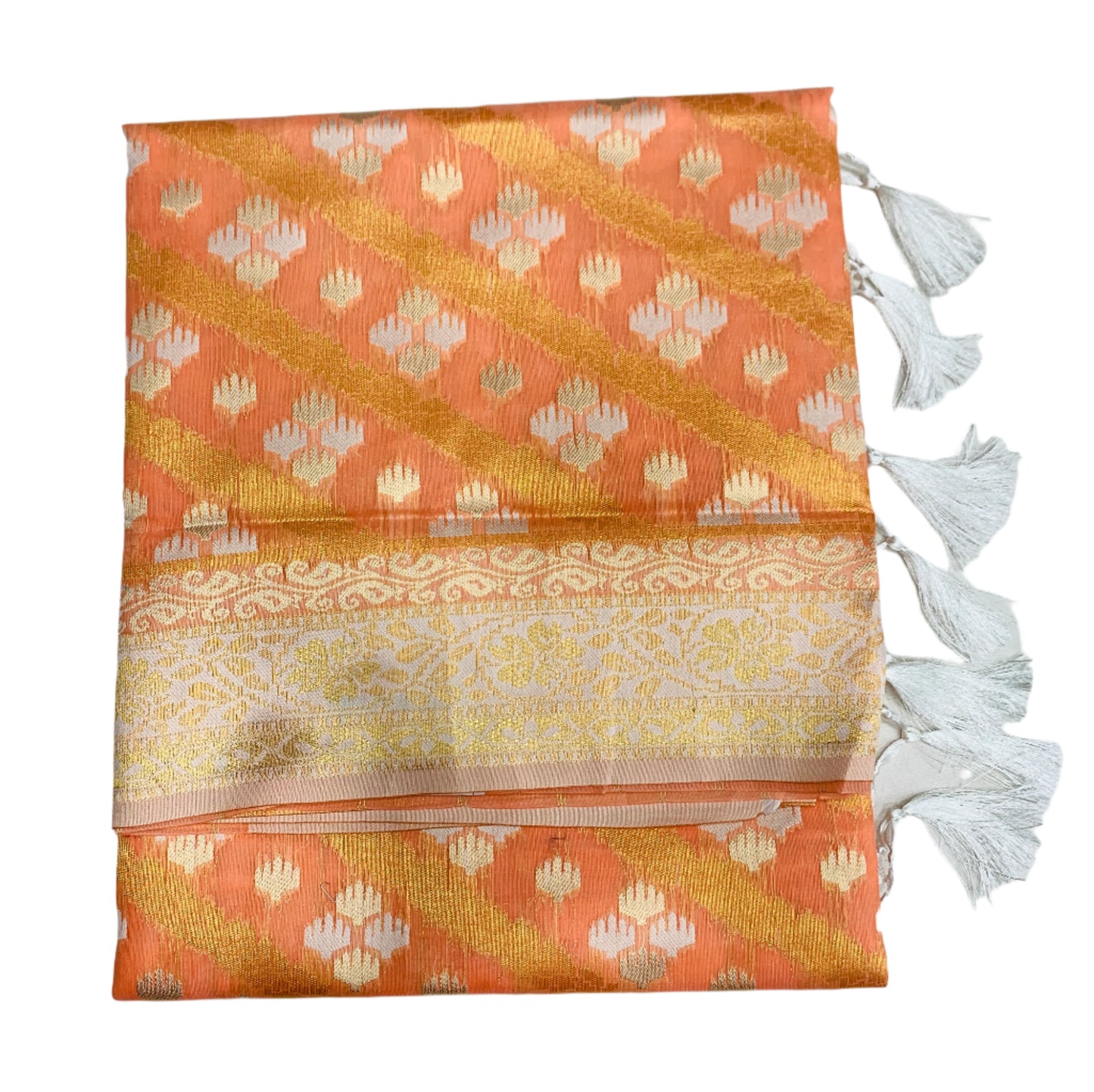 Banaras Katan Saree Peach Colour with Katan Work Border