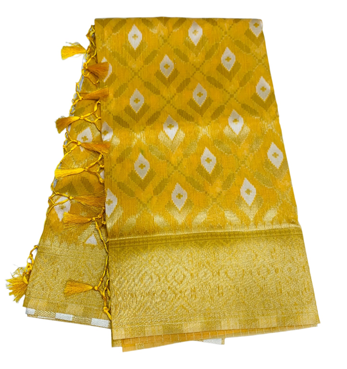 Banaras Katan Saree Yellow Colour with Katan Work Border