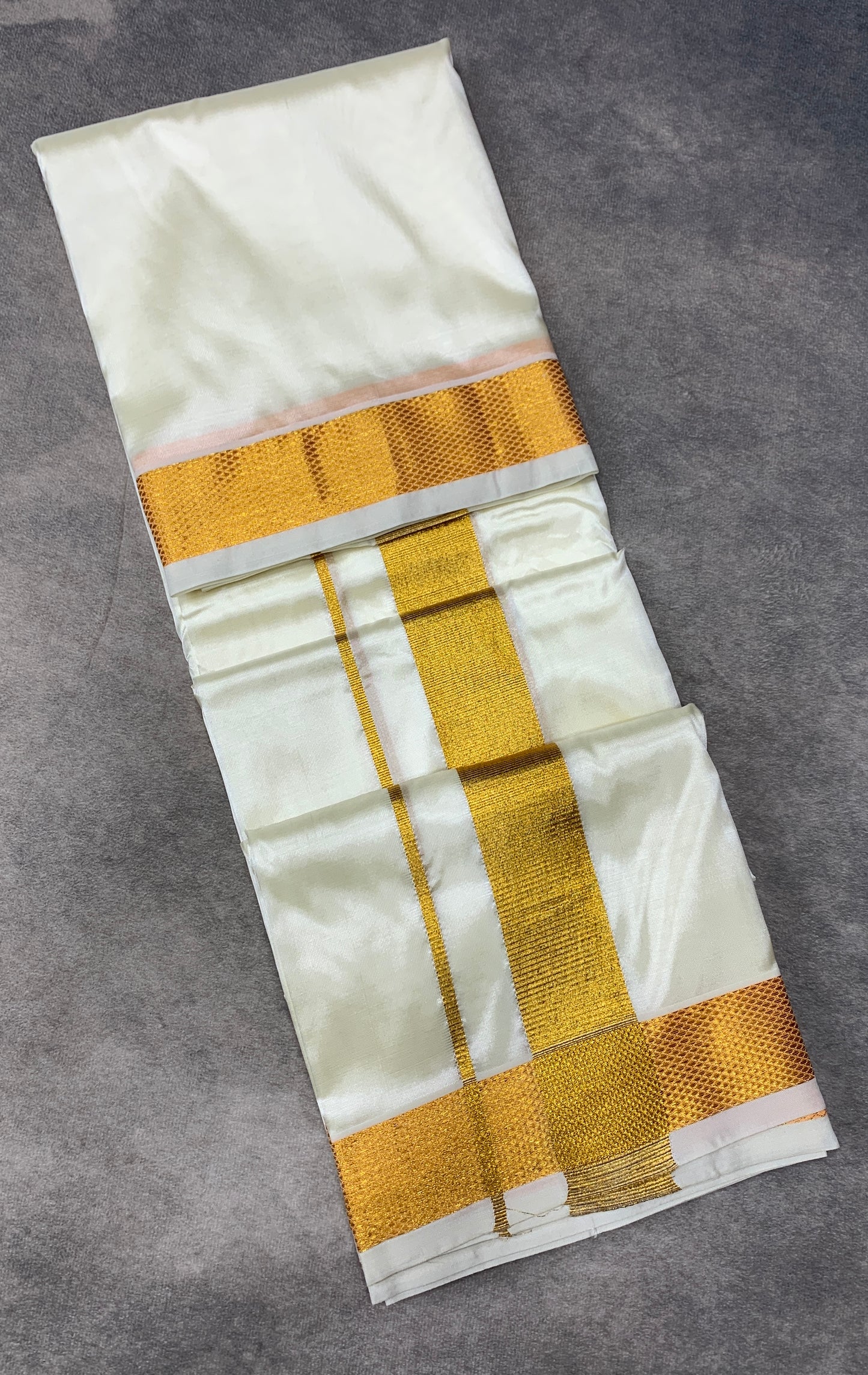 Art Silk Dhoti 8 Mulam Cream Colour with Medium Border