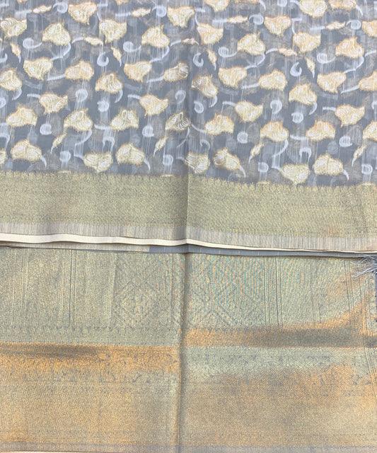 Banaras Katan Saree Gray Colour with Katan Work Border