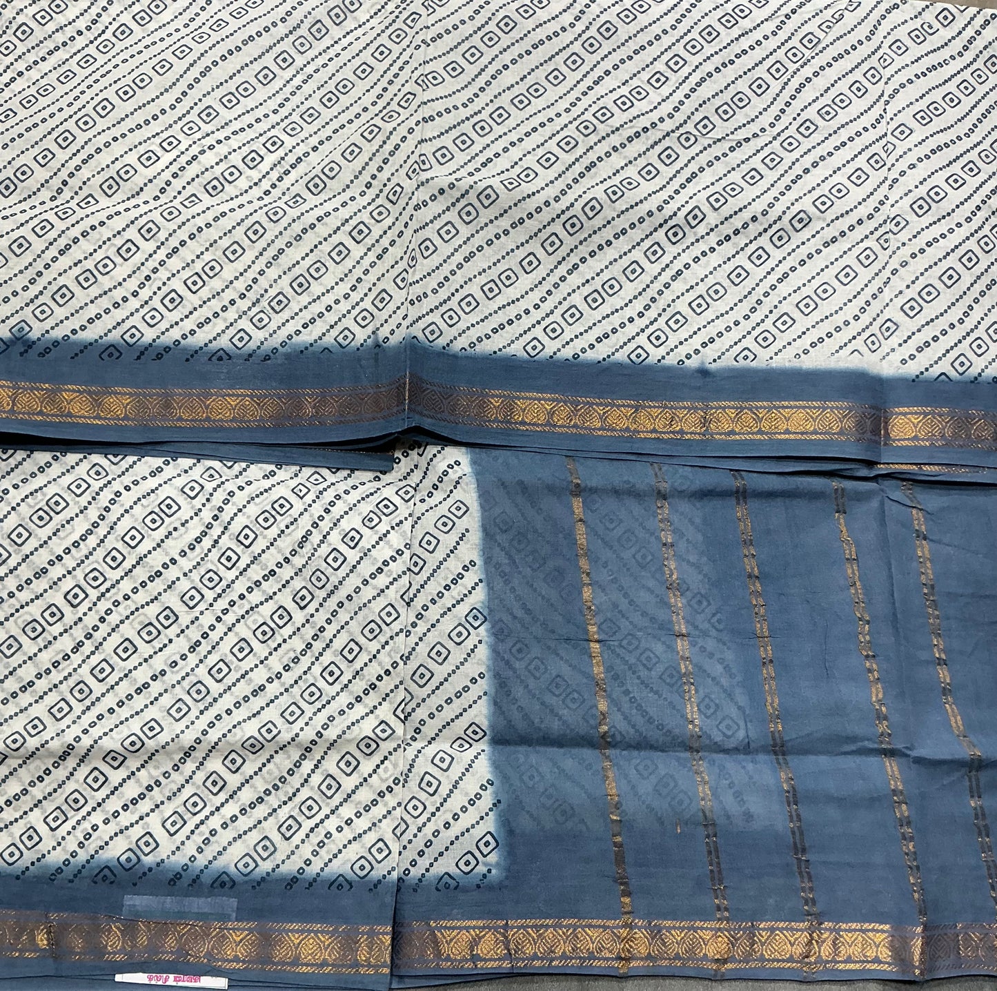 Chettinad Sungudi Cotton White Colour with Greyish Blue Colour Border