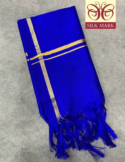 2 Mulam Silk Pooja Towel Pepsi Blue Colour