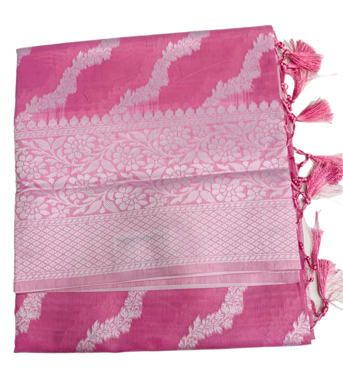 Banaras Katan Saree Baby Pink Colour with Katan Work Border