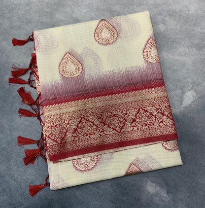 Banaras Katan Saree Off White Colour with Katan Work Border