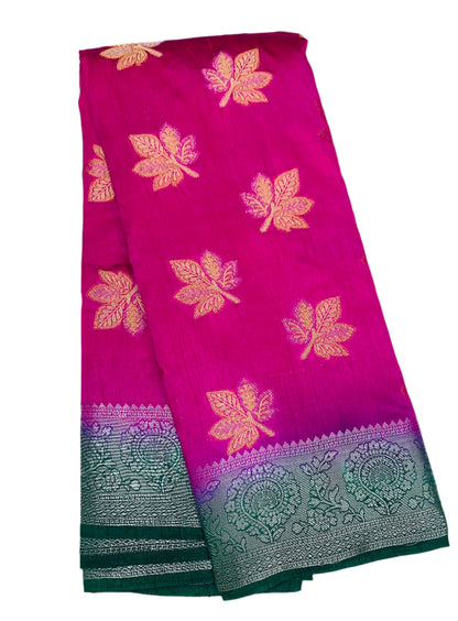 Tussar Saree Pink Colour with Green Border