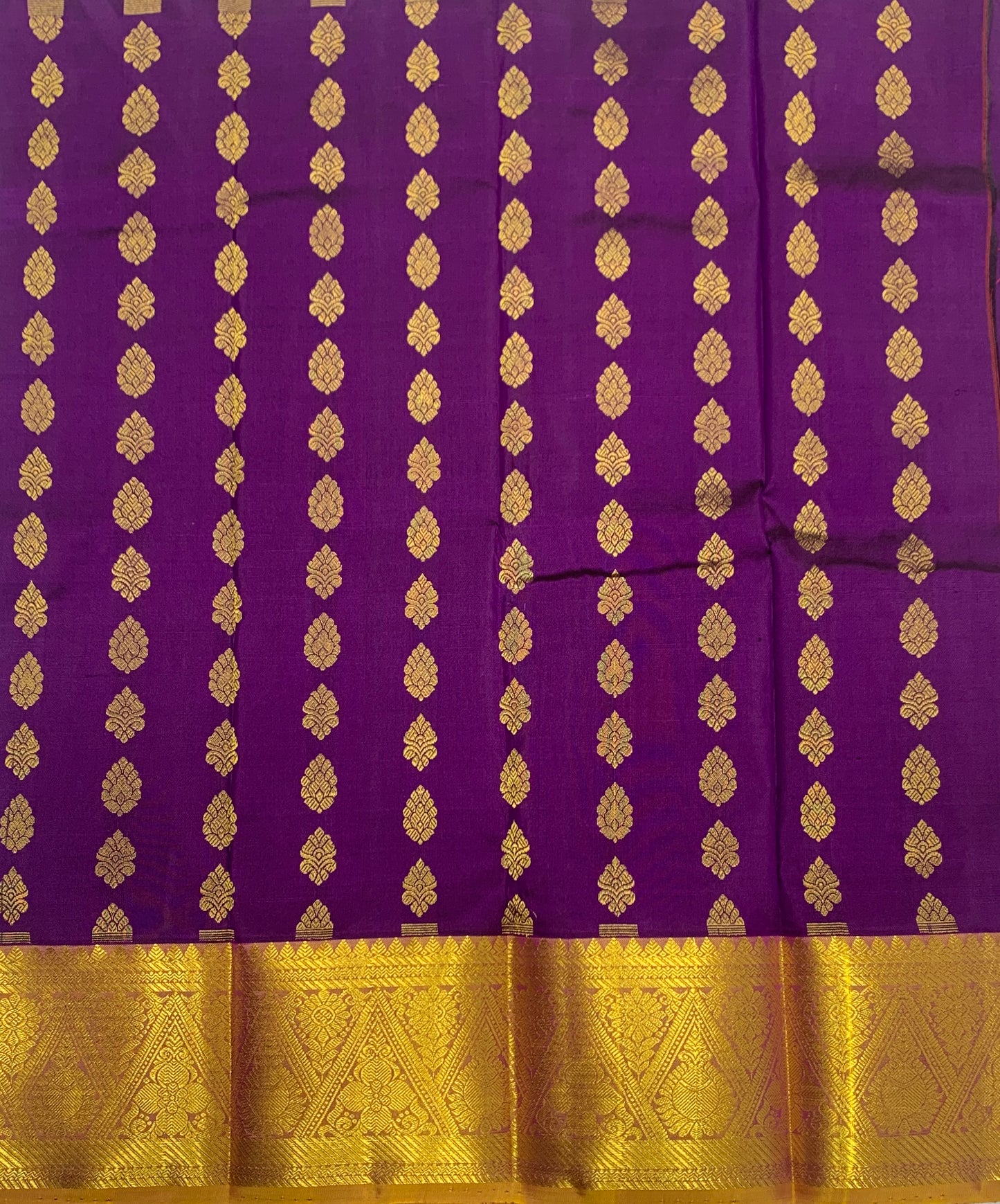 Purple shade Pure kanchipuram Kids Pattu Pavadai with contrast border for newborn to 2 Years