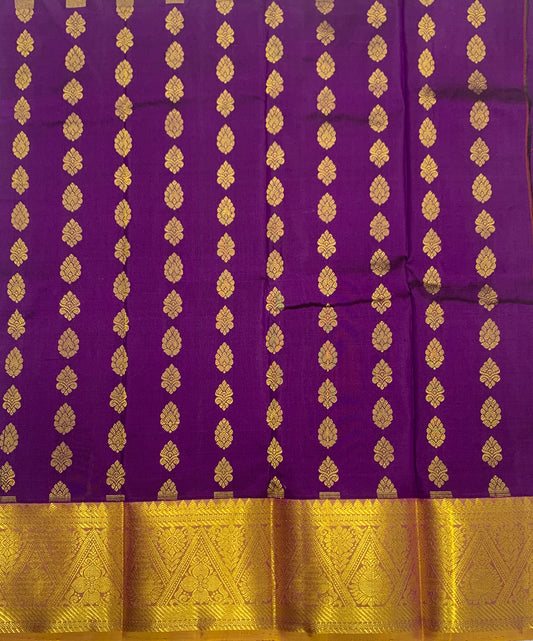 Purple shade Pure kanchipuram Kids Pattu Pavadai with contrast border for newborn to 2 Years