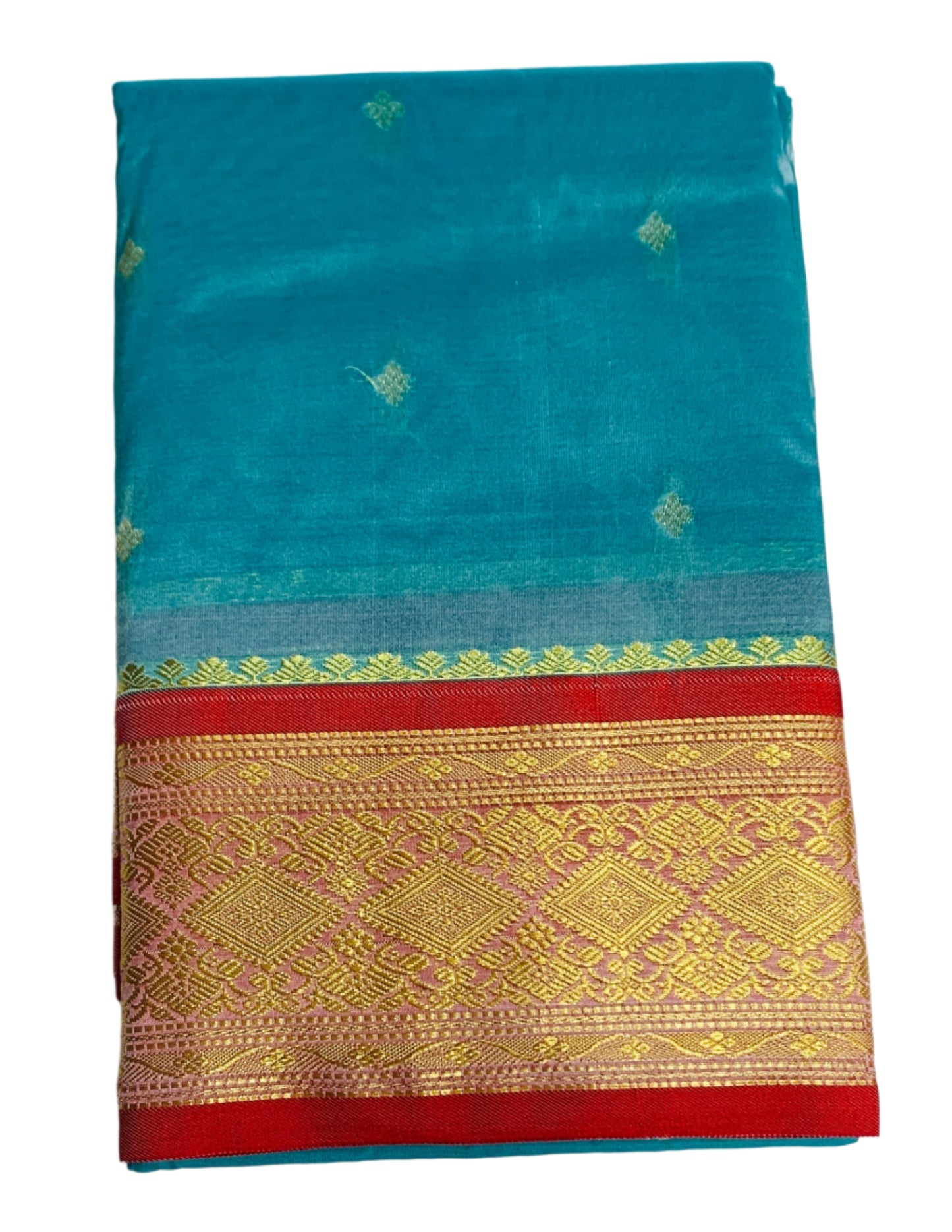 Arctic Blue Shade Saree with Golden and Red Border