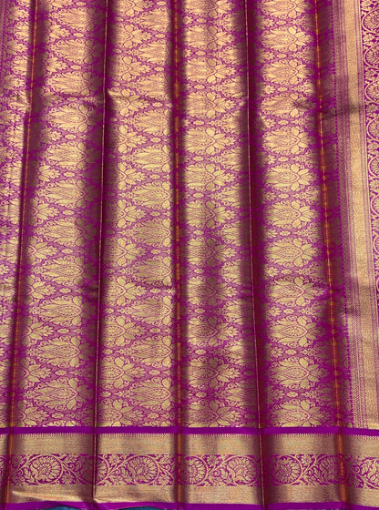 Vegan Silk Saree Peacock Blue Colour with Copper and Magenta Border