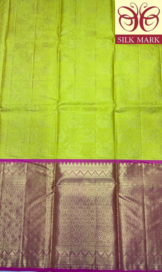Pista Green Shade Pure Kanchipuram Kids Pattu Pavadai with Contrast Border for Age Above 10 Years