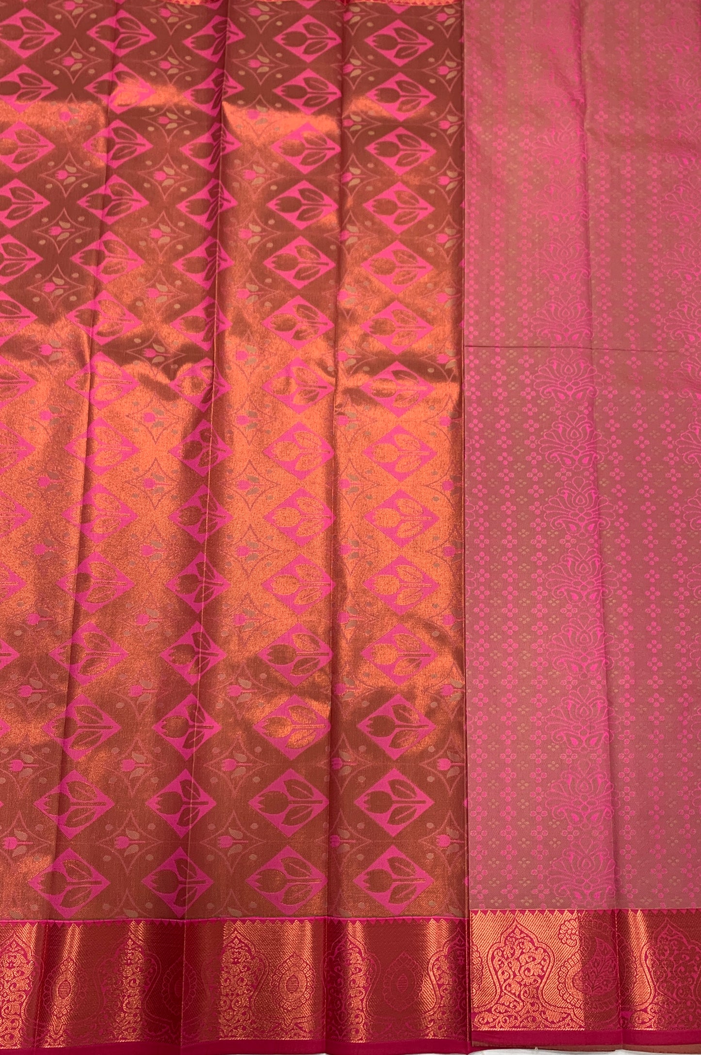 Vegan Silk Saree Apple Green Colour with Copper Border