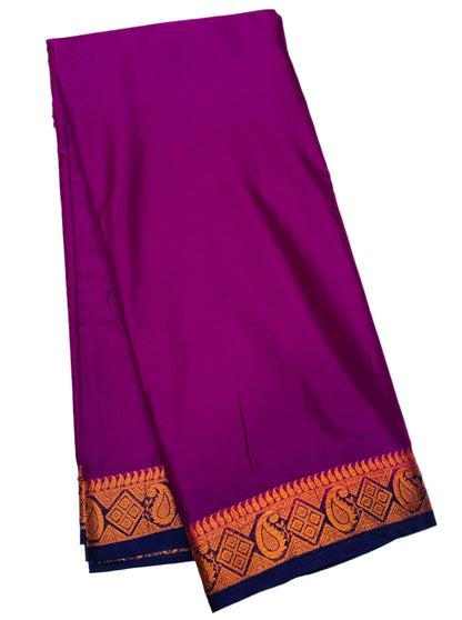 Crepe Saree Magenta Colour with Navy Blue Border