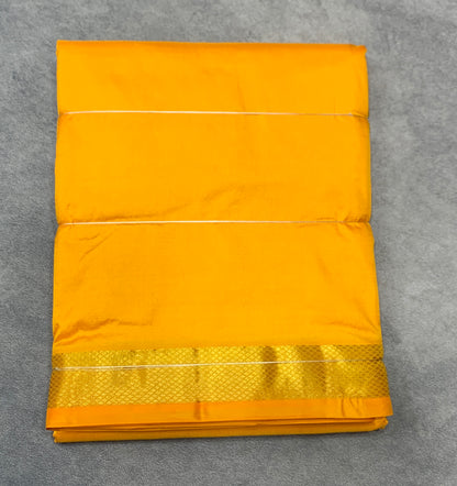 9X5 Pure Silk Yellow Colour Dhoti with Golden Zari Border