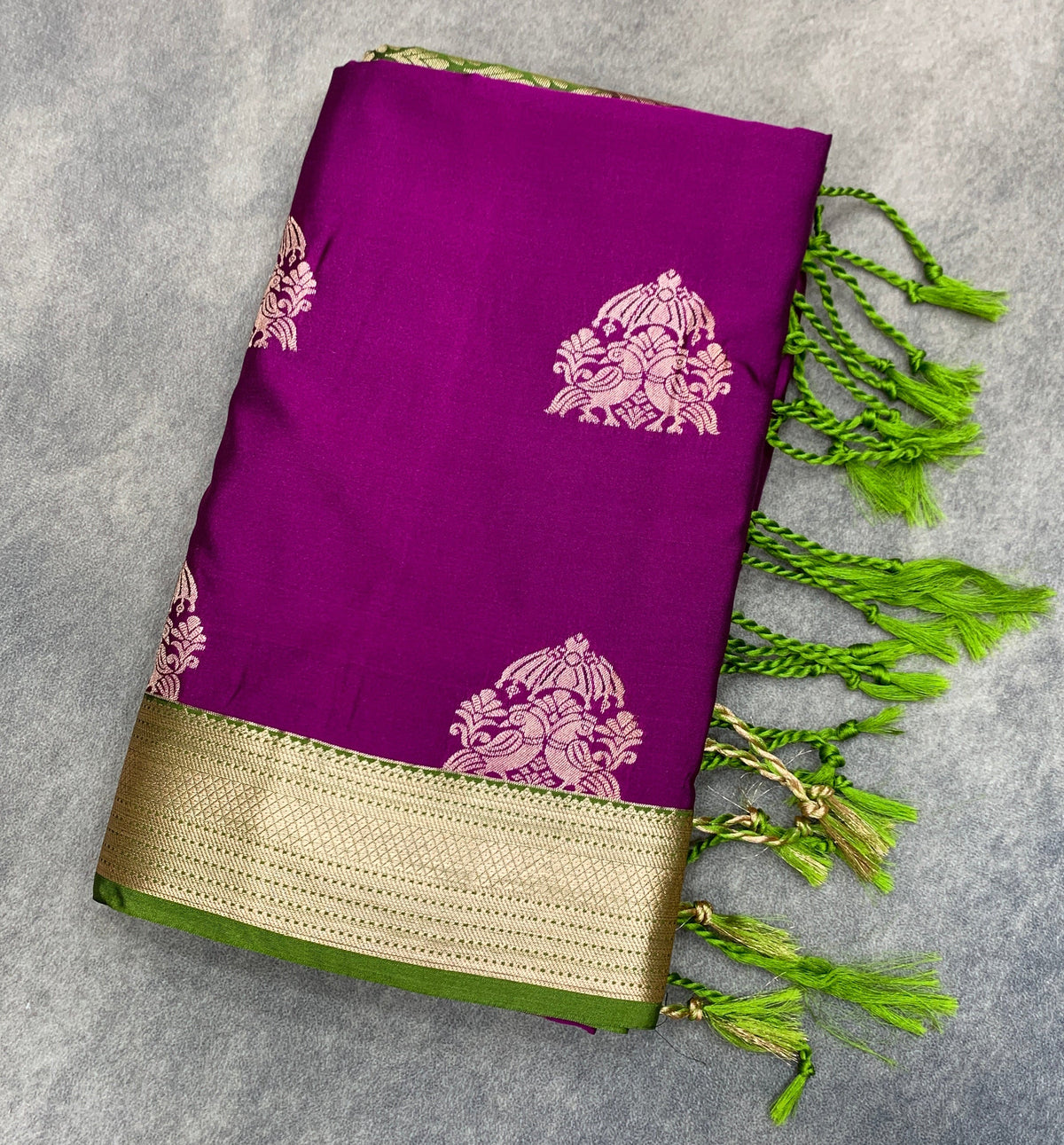 Art Silk Saree Magenta Colour with Olive Green Colour Border