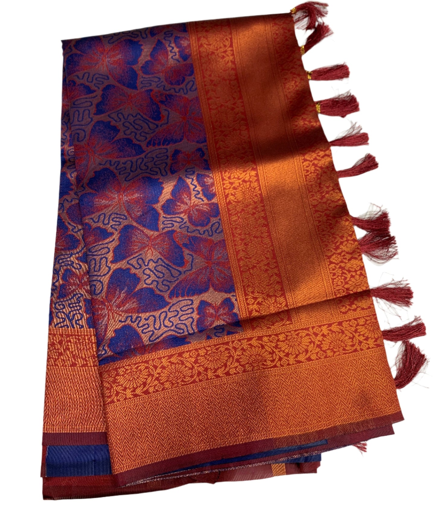 Art Silk Saree Blue Colour with Butterfly Design