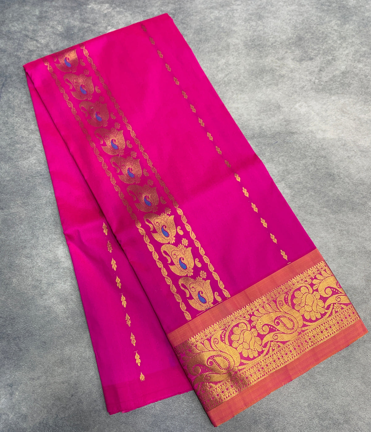 Pink shade Semi Silk Kids Pattu Pavadai with Contrast border for age above 10 years