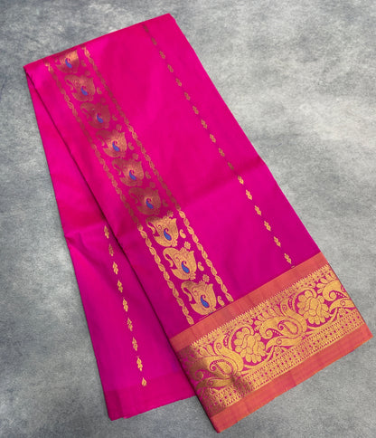Pink shade Semi Silk Kids Pattu Pavadai with Contrast border for age above 10 years