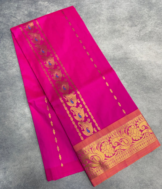 Pink shade Semi Silk Kids Pattu Pavadai with Contrast border for age above 10 years