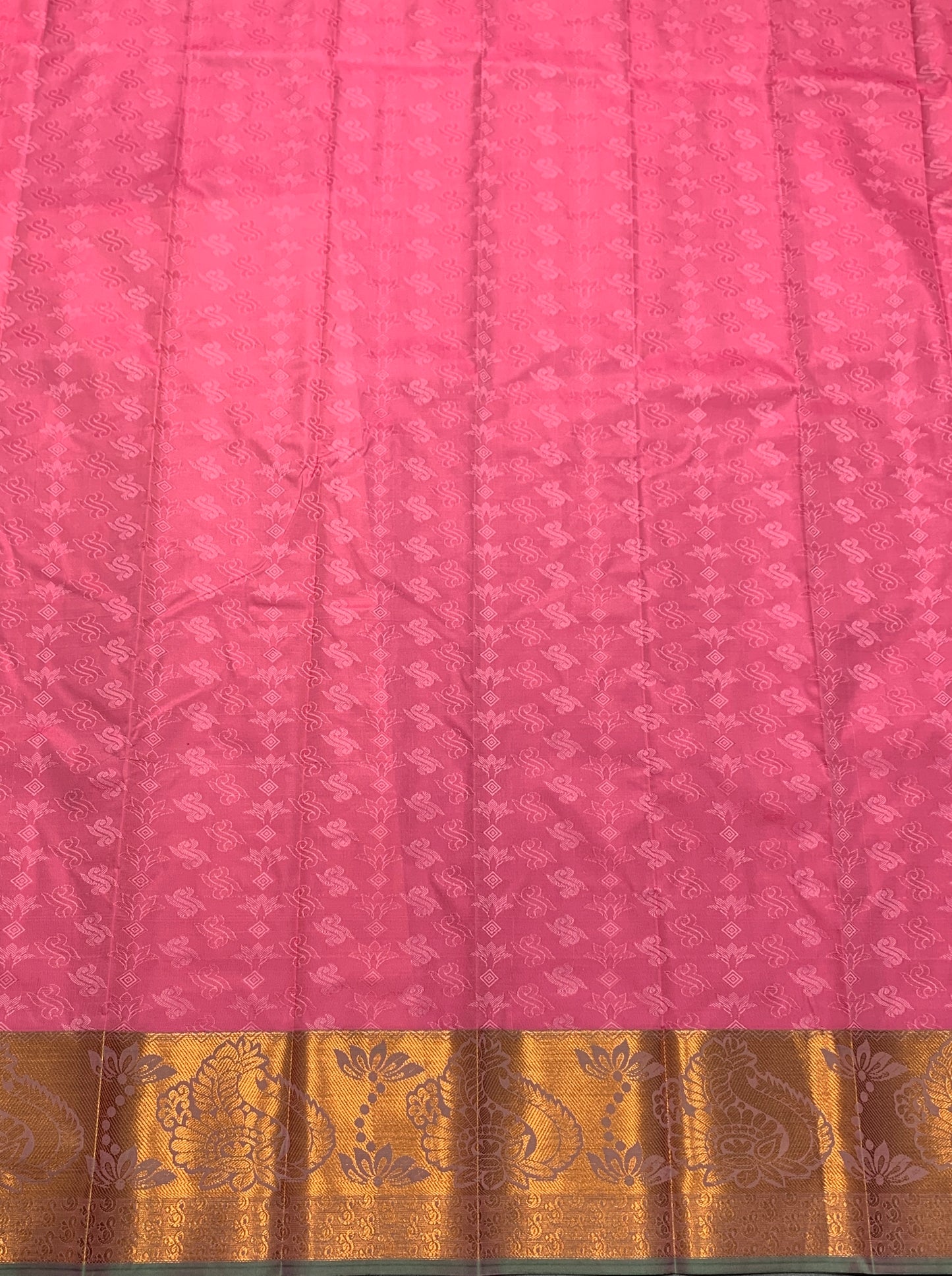 Synthetic Cotton Saree Baby Pink Colour with Golden Floral Design Border