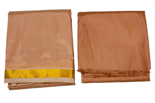 Pastel Copper Colour Silk Dhothi and Shirt Material