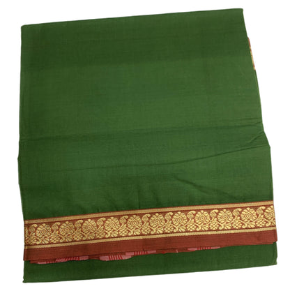 Chettinad Cotton Saree Green Colour with Maroon Border