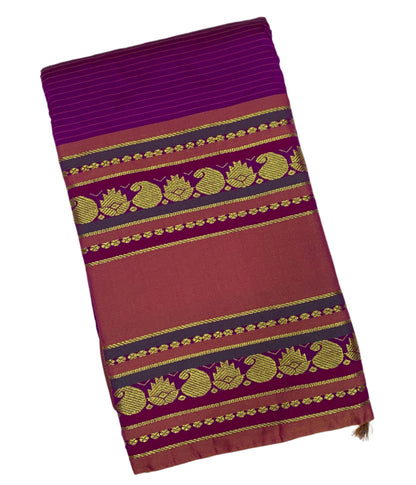 Arani Silk Saree Purple Colour with Pink and Mango Design Border