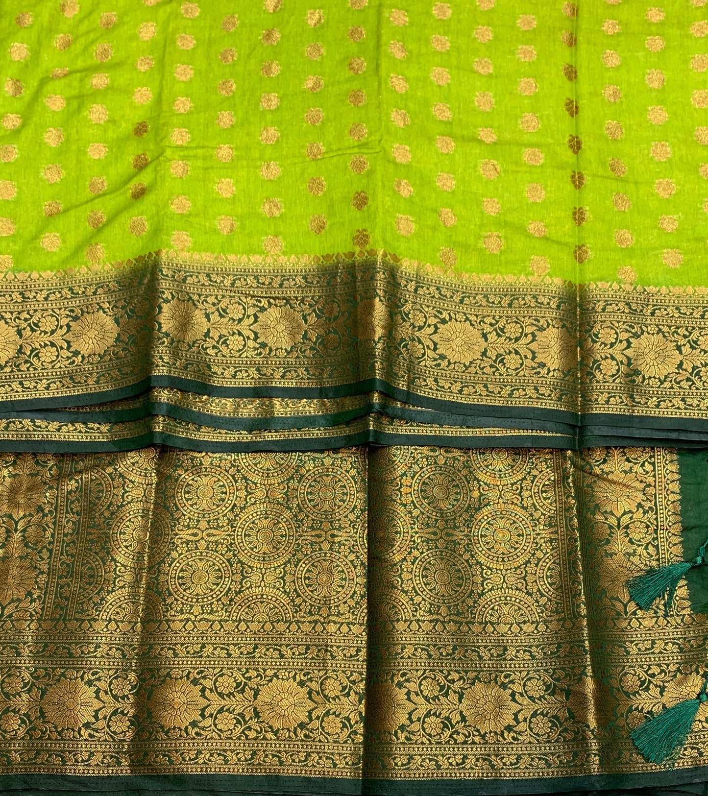 Crepe Saree Olive Green Colour with Green Border