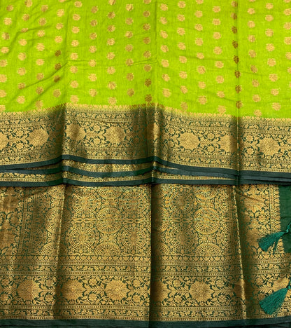 Crepe Saree Olive Green Colour with Green Border