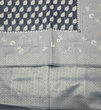 Banaras Katan Saree Gray Colour with Big Border