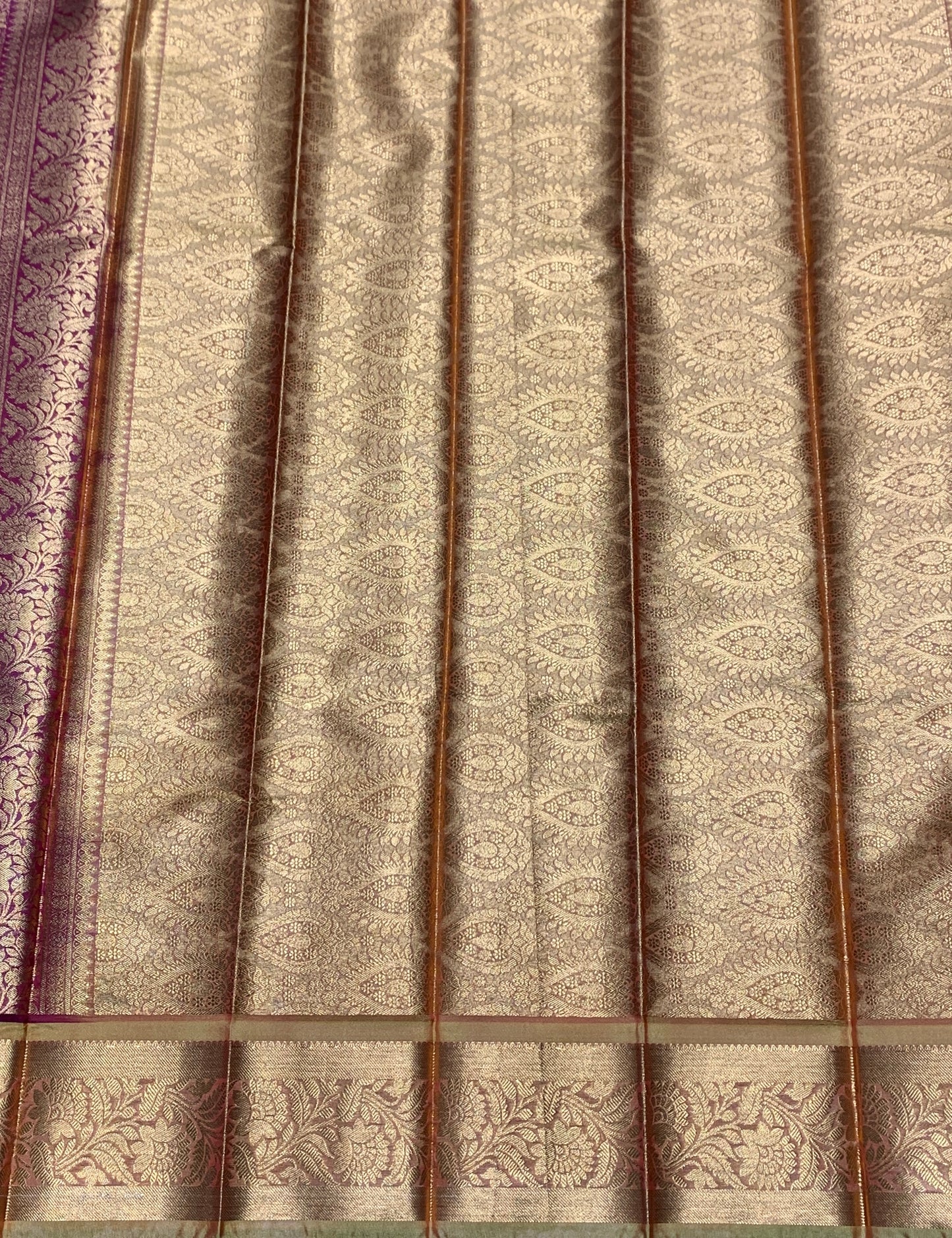 Vegan Silk Saree Maroon Colour with Copper and Golden Border