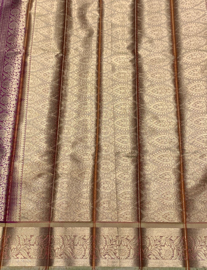 Vegan Silk Saree Maroon Colour with Copper and Golden Border