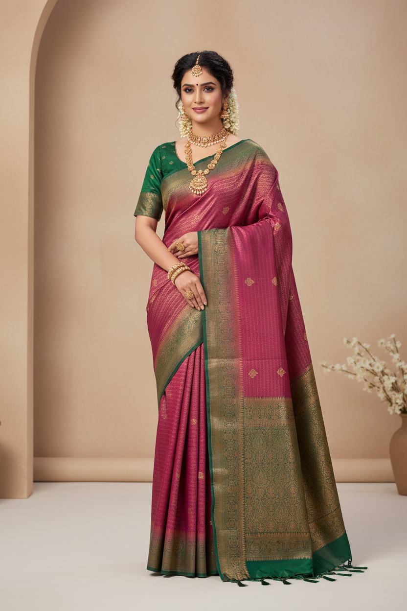 Soft Silk Saree Brown Colour with Green Pallu