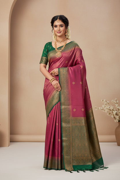 Soft Silk Saree Brown Colour with Green Pallu