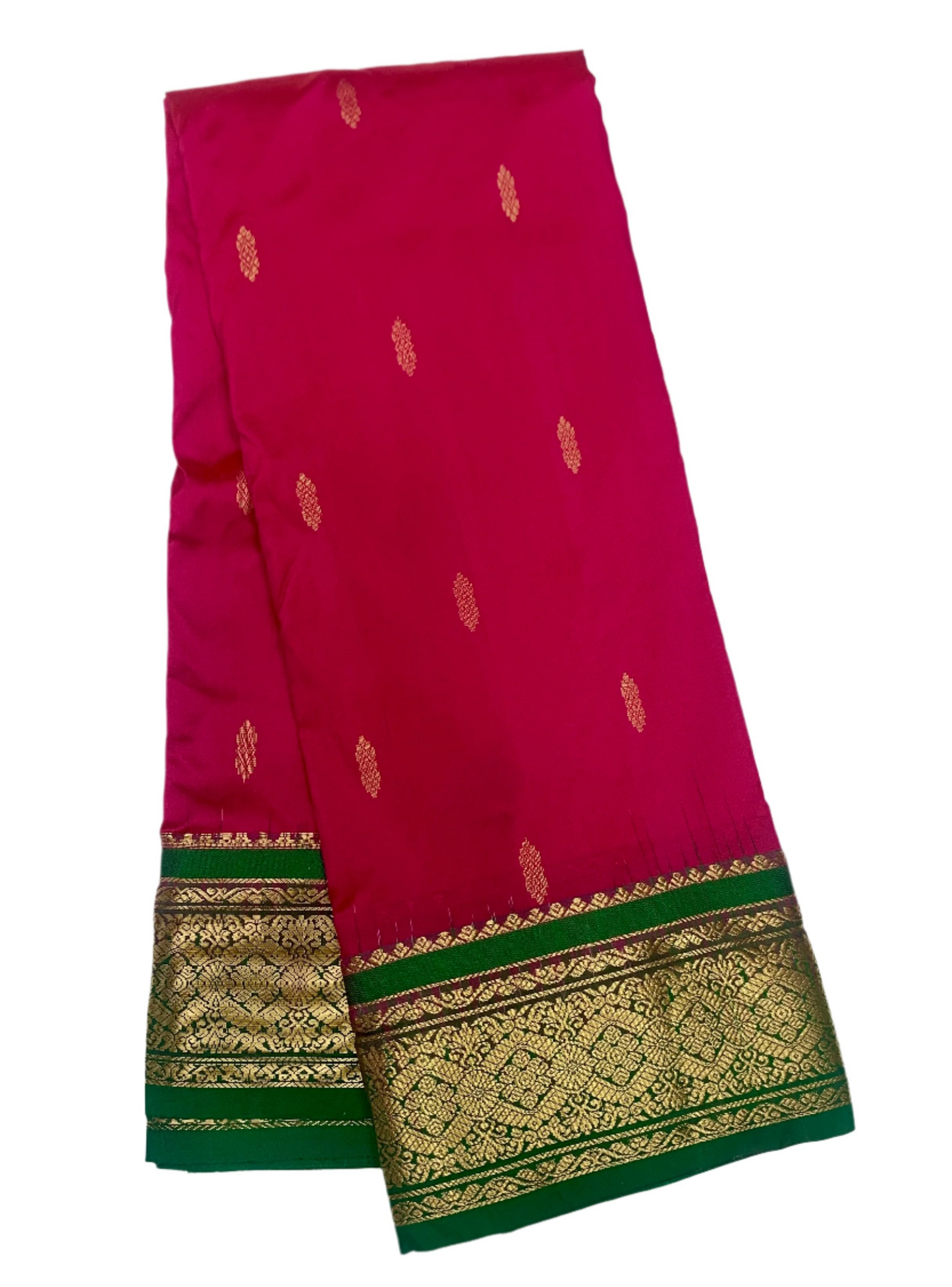 Pure Kanchipuram Silk Saree Pinkish Maroon shade with Green Border