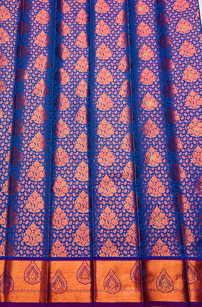 Vegan Silk Saree Blue Colour with Copper and Purple Border