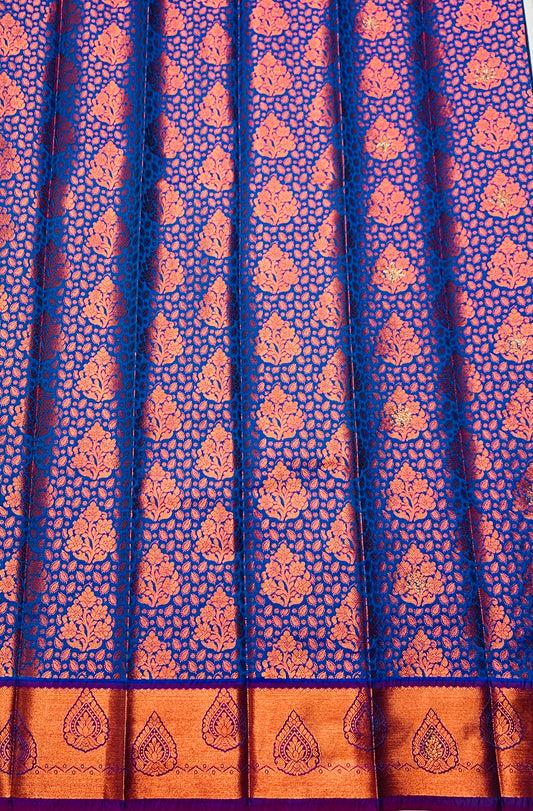 Vegan Silk Saree Blue Colour with Copper and Purple Border