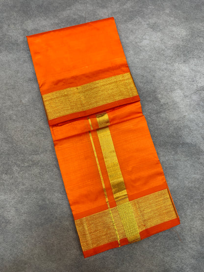 4 Mulam Silk Pooja Towel Orange Colour with Zari Border