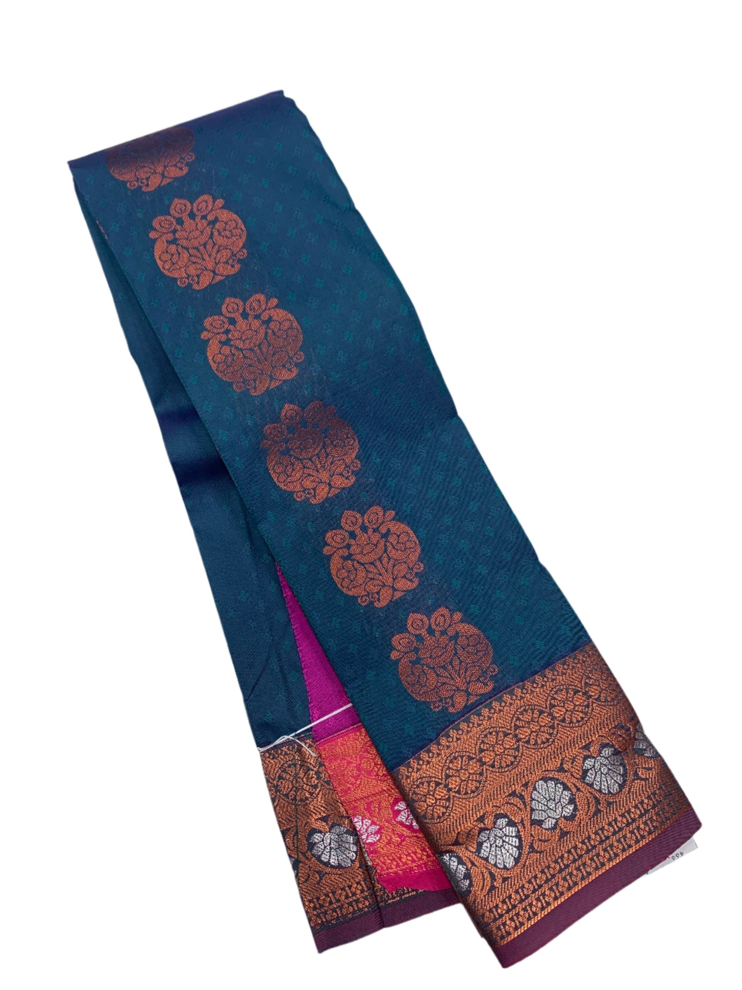 Vegan Silk Saree Blue Colour with Copper Border