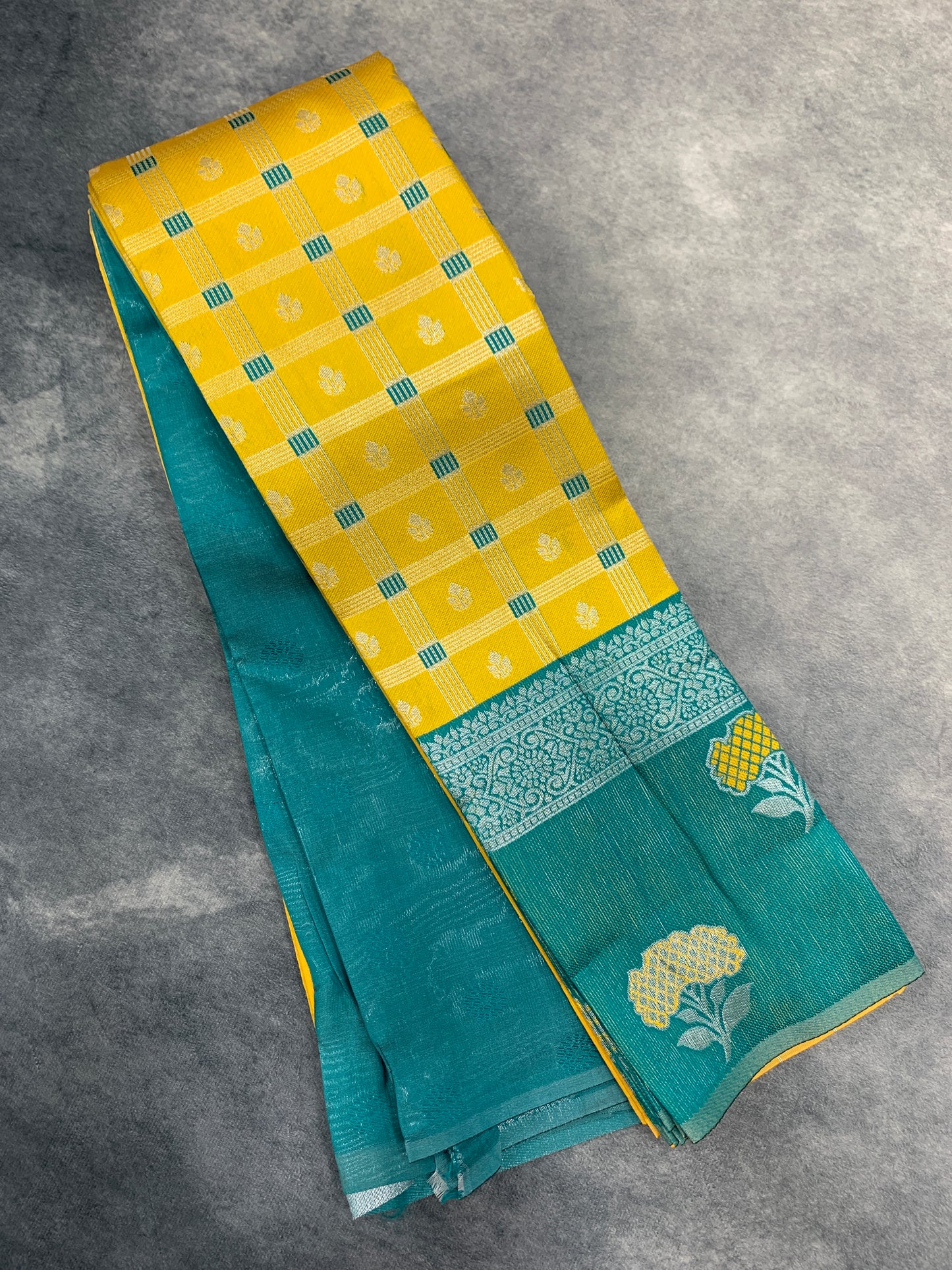 Art Silk Saree Mustard Colour with Rama Blue Border