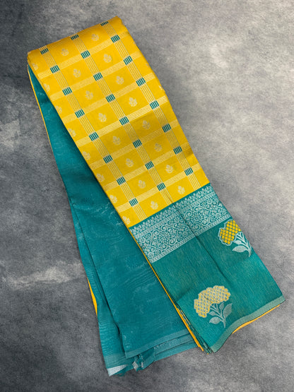 Art Silk Saree Mustard Colour with Rama Blue Border