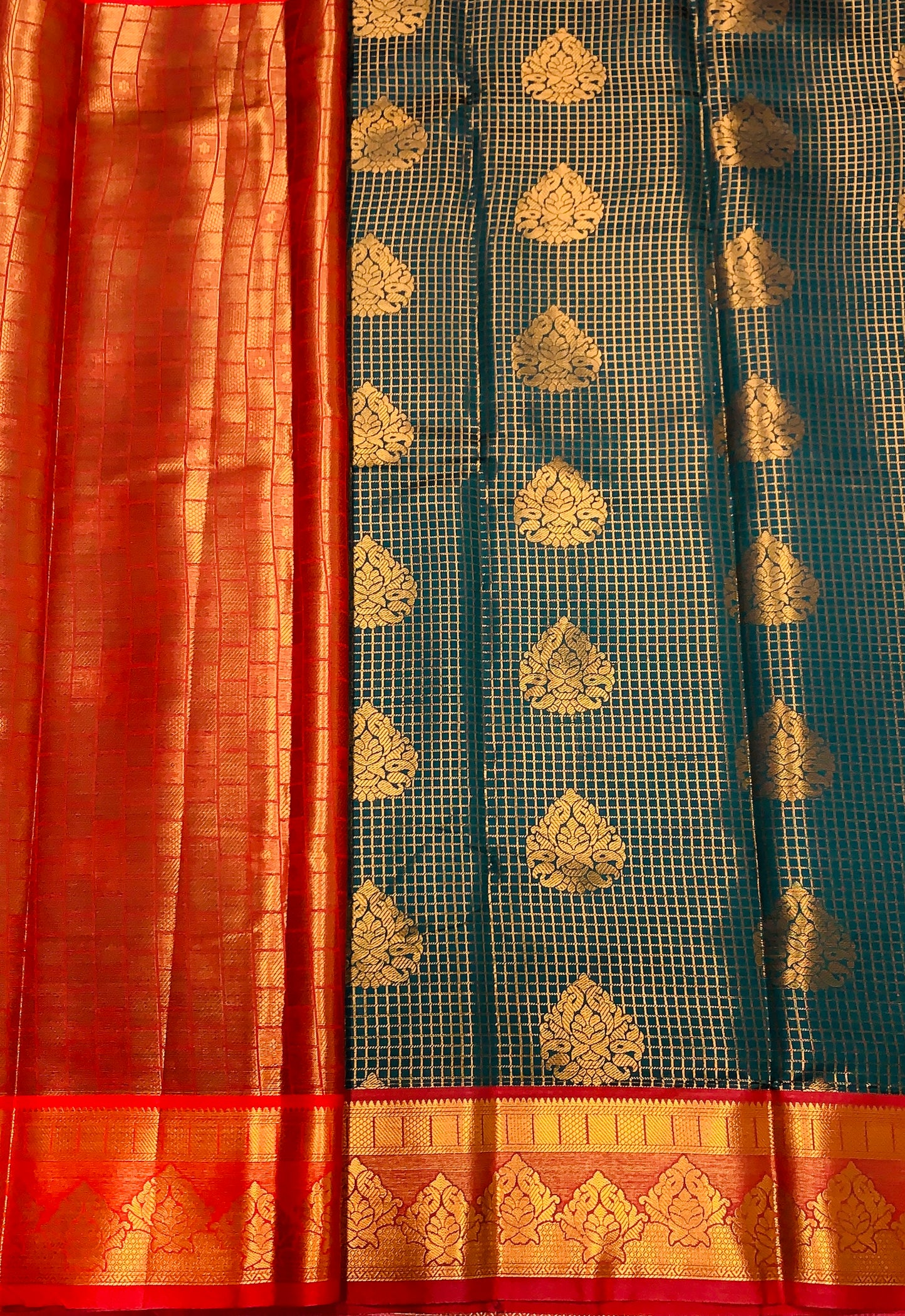 Art Silk Saree Dark Green Colour with Maroon Border