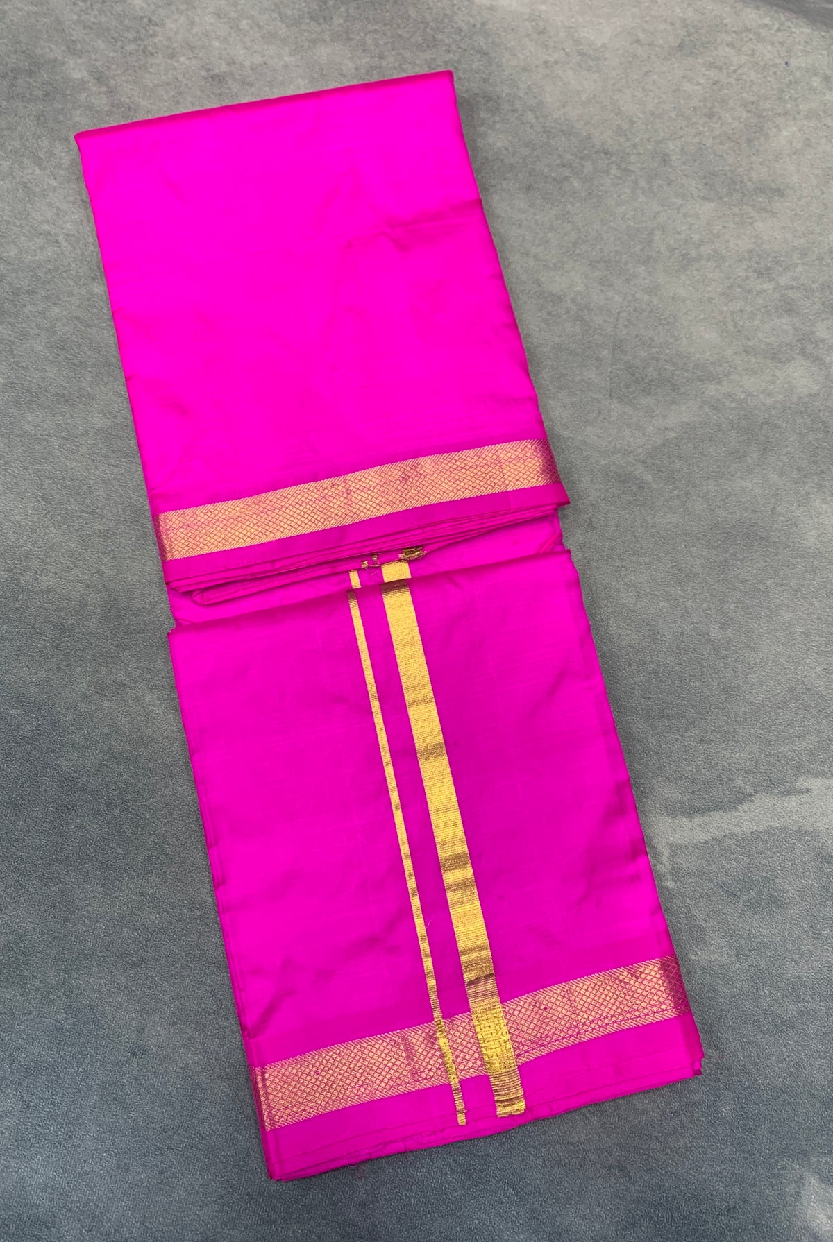 9X5 Pure Silk Dhoti Pink Colour with Small Golden Zari Border