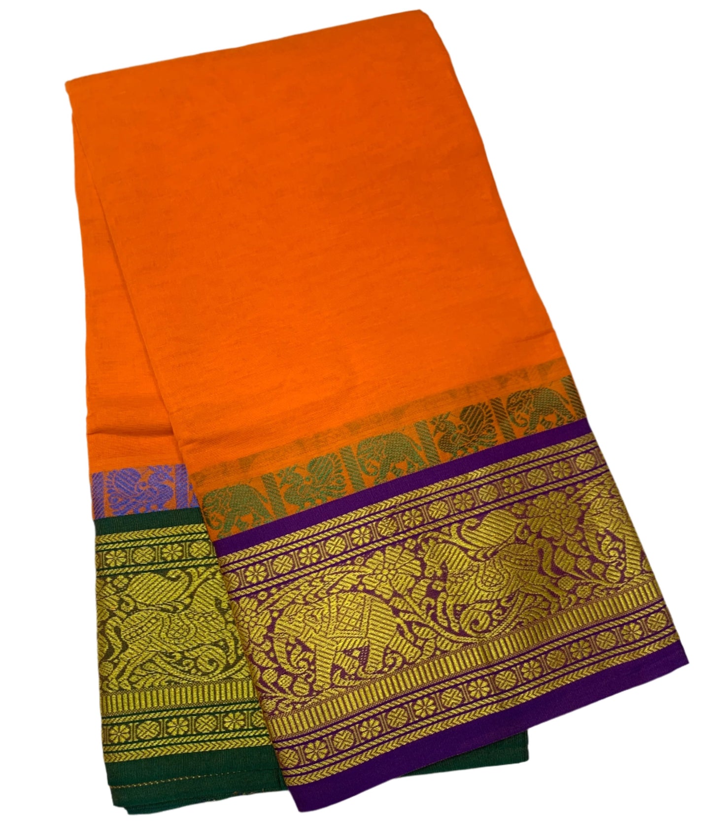 9X5 Cotton Dhoti Mango Yellow Colour with Blue and Green Border