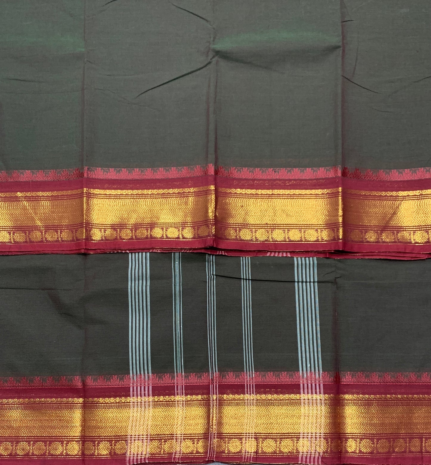 Chettinad Cotton Saree Dark Green Colour with Brown Border