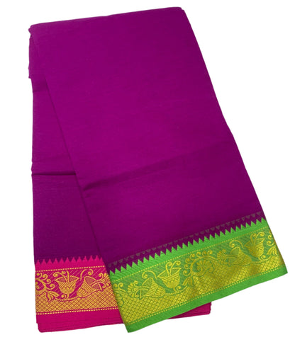 9X5 Cotton Dhoti Vadamalli Colour with Light Green and Pink Border