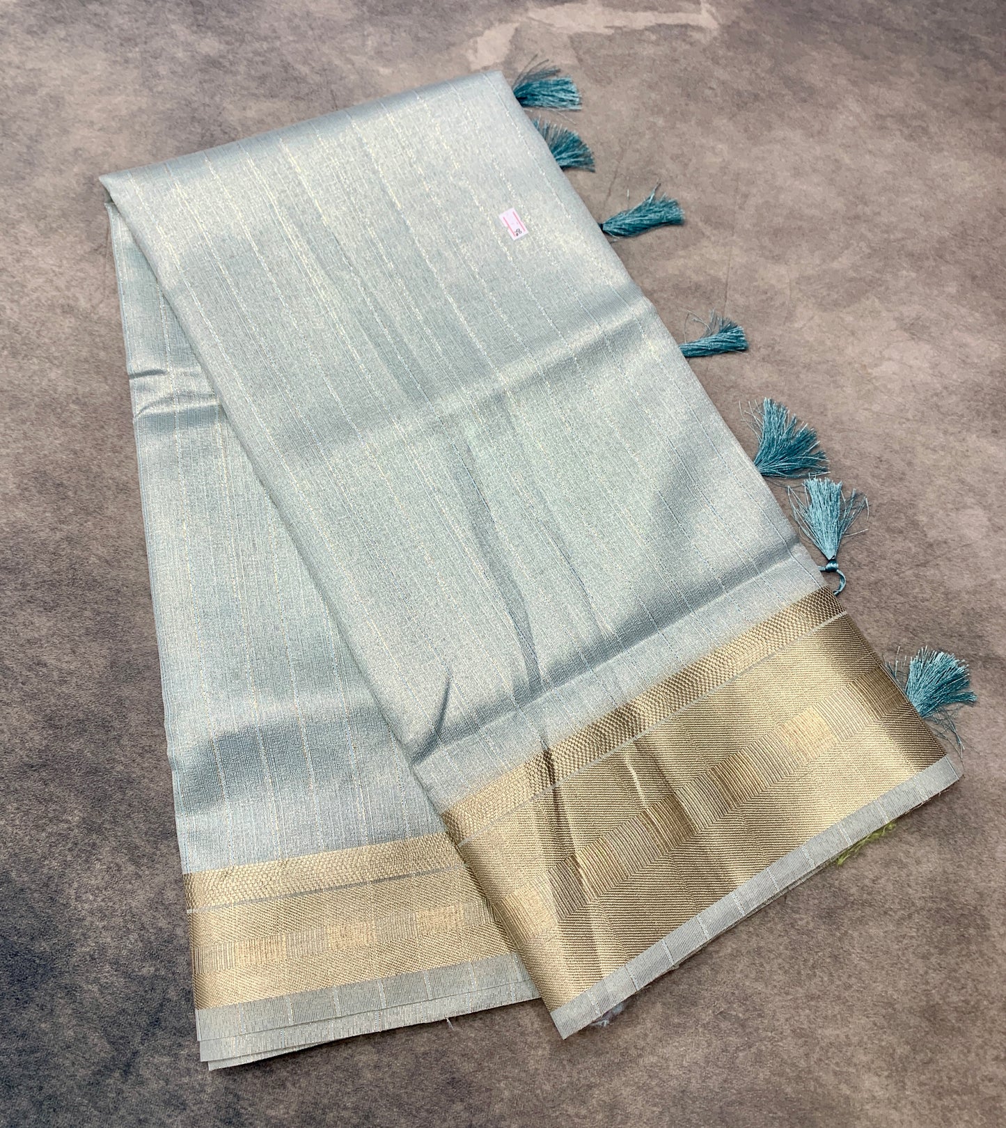 Banaras Katan Saree Light Sky Blue Colour with Katan Work Border